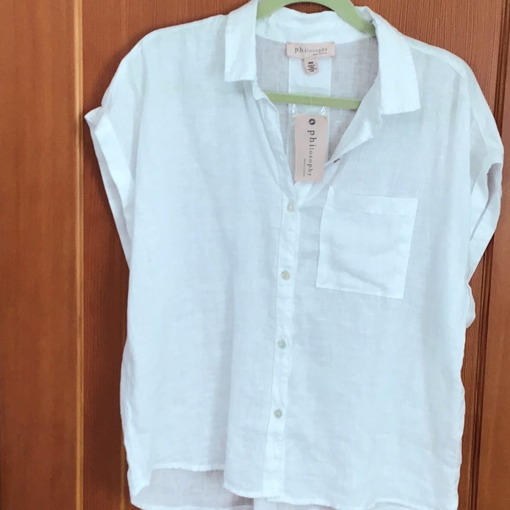 Philosophy White Linen Loose Fit Blouse